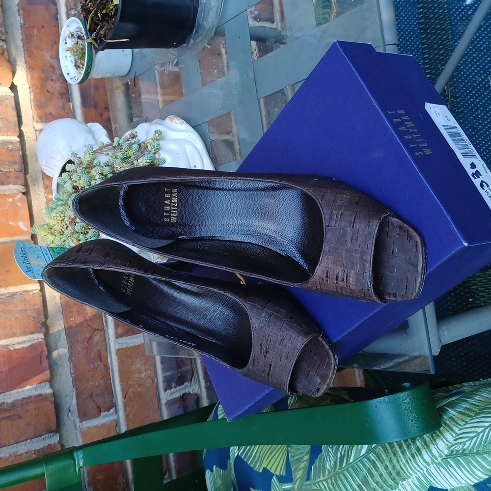Stuart Weitzman Natural Cork Open Toe Pumps